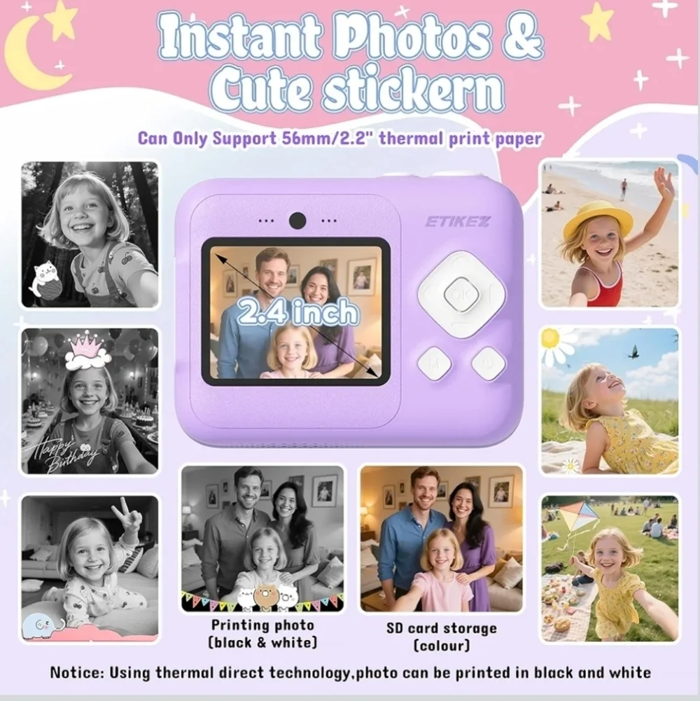 Purple Instant Digital Print Camera New Kids FUNSHOT20
